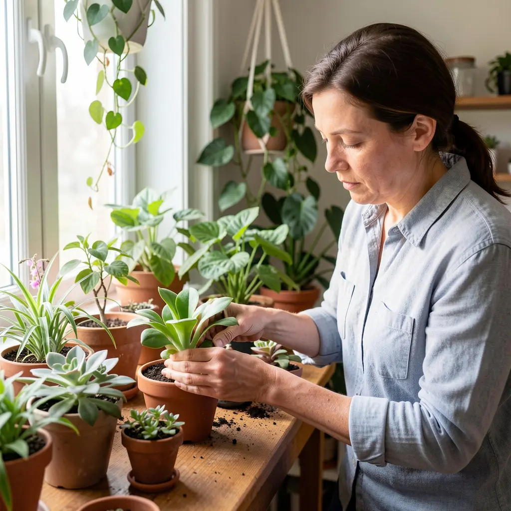Person caring for indoor plants